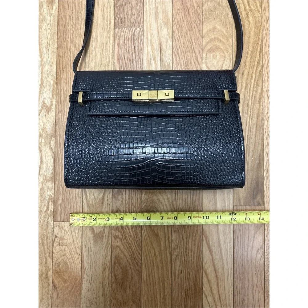 Saint Laurent Manhatten Black Embossed Croc Shoulder‎ Bag